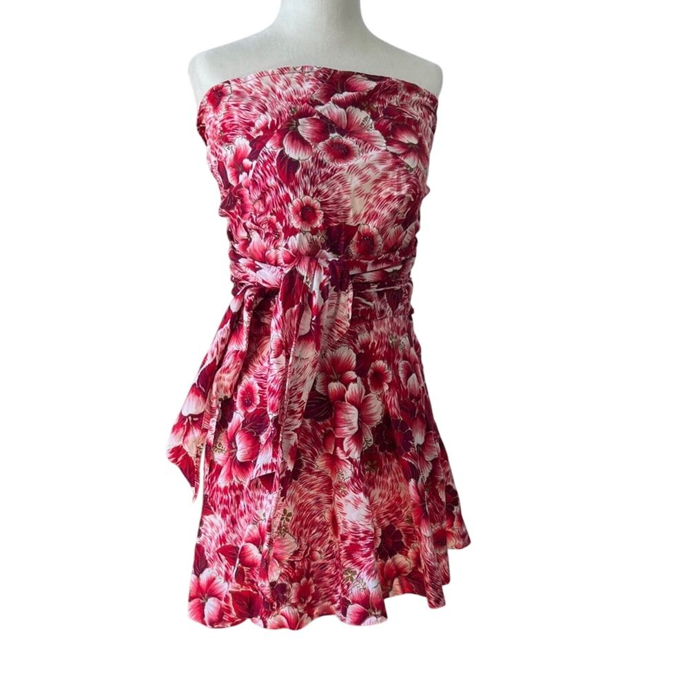 Floral Strapless mini dress wrap Hand made cotton bespoke